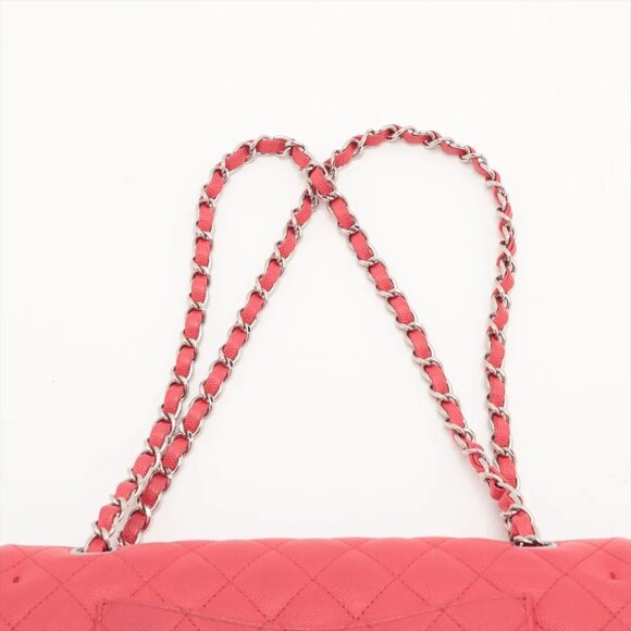 Chanel Matelasse 25 Caviar Skin Double Flap Double Chain Bag Red Silver Metal - Picture 6 of 16